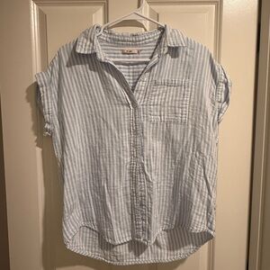 Light Blue & White Striped Button-Up – Size S